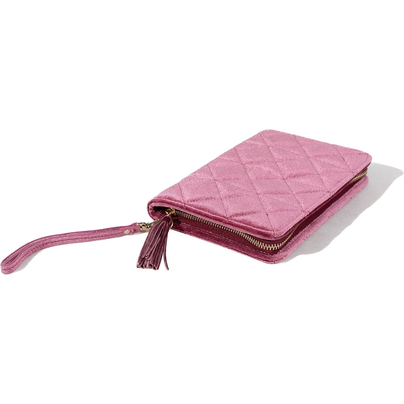 Friedrich23 Clutch aus Samt in Rosa mit gestepptem Design und Quaste.