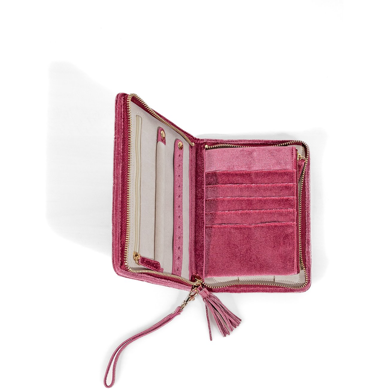 Friedrich23 Schmucketui aus Samt, pink, mit Reißverschluss und Anhänger.