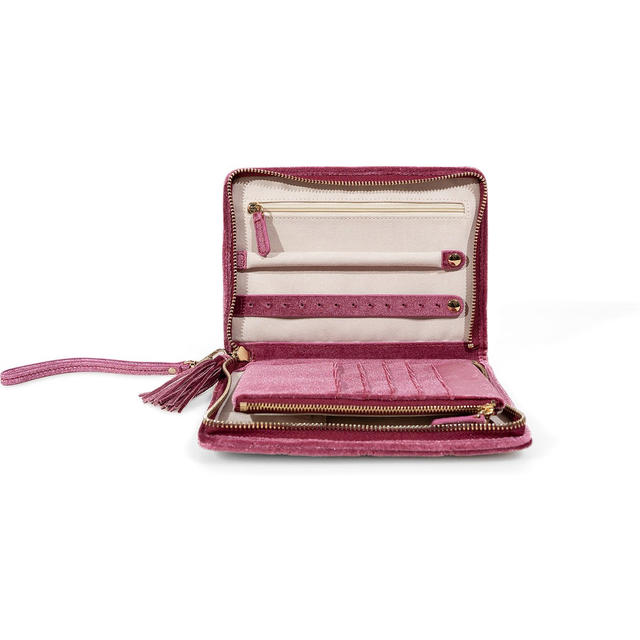 Friedrich23 Schmuckkästchen aus Samt in Rosa mit Reißverschluss.