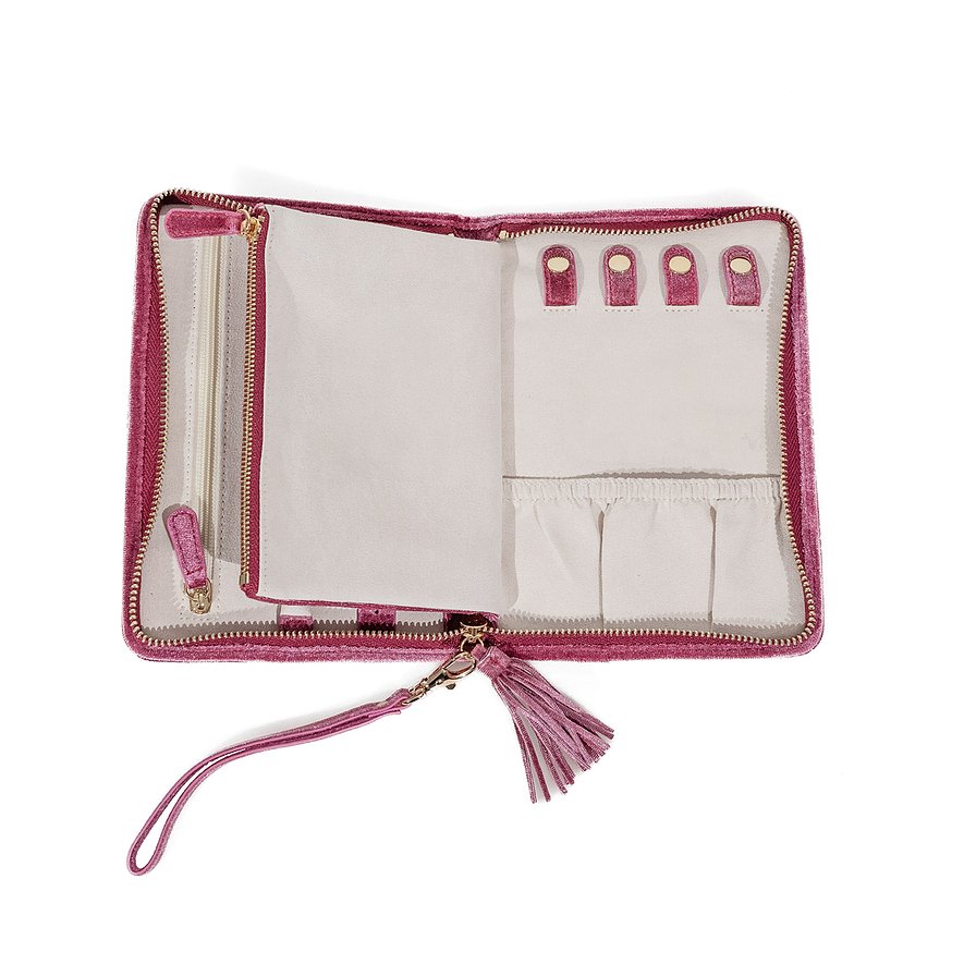 Friedrich23 Schmuckkästchen aus pinkem Samt mit Reißverschluss und Quaste.