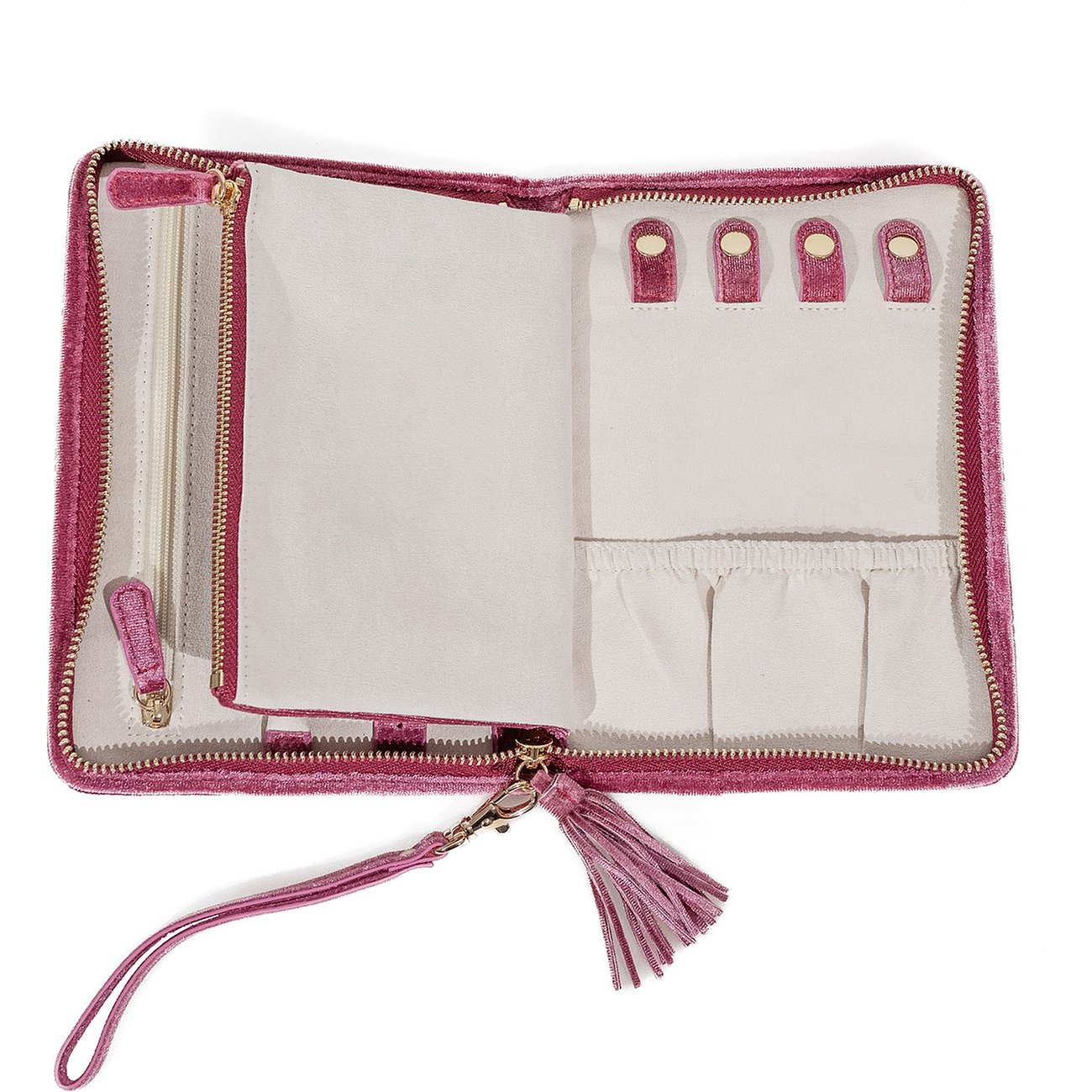 Friedrich23 Schmuckkästchen aus pinkem Samt mit Reißverschluss und Quaste.