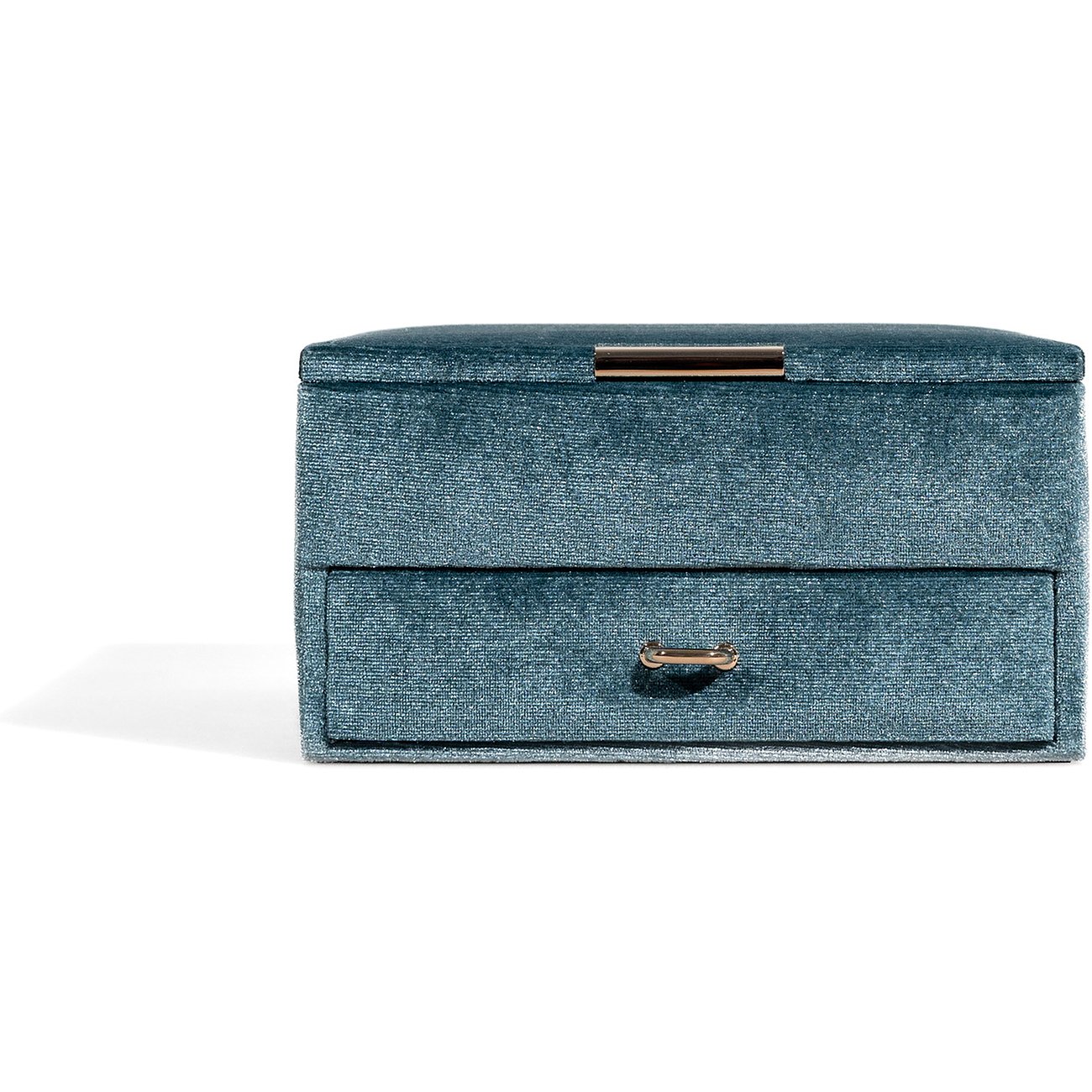Friedrich23 Schmuckkästchen aus blauem Samt mit goldfarbenem Griff.