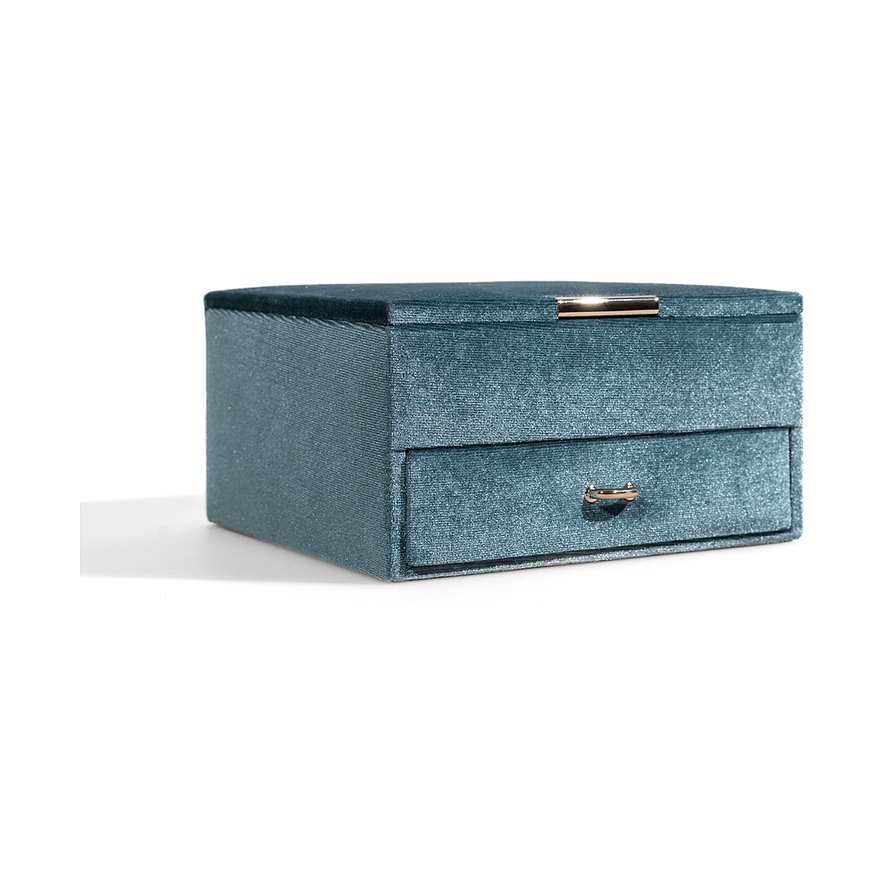Friedrich23 Schmuckkästchen aus blauem Samt mit goldfarbenem Griff.