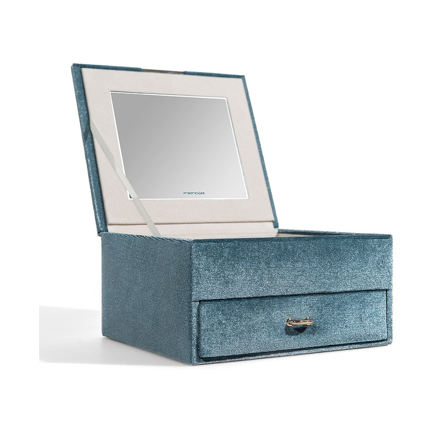 Friedrich23 Schmuckkästchen aus blauem Samt mit Spiegel und Schublade.