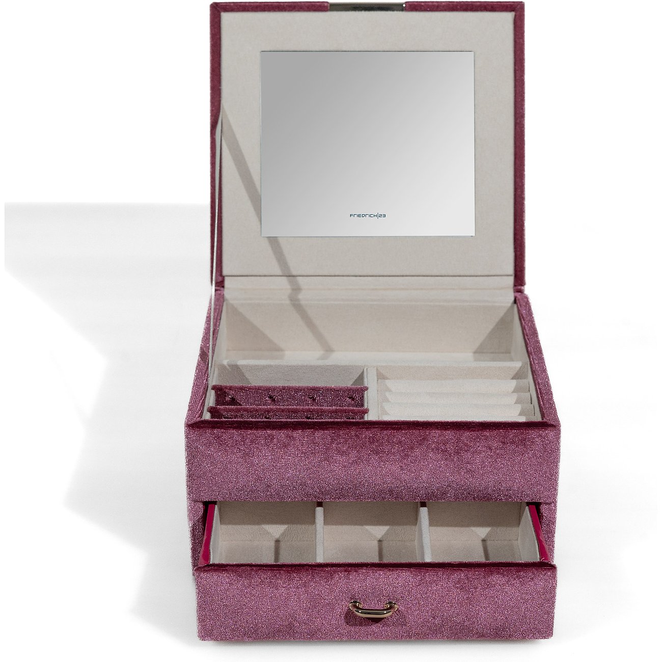 Friedrich23 Schmuckkästchen aus Samt, mit Spiegel und Schubladen.