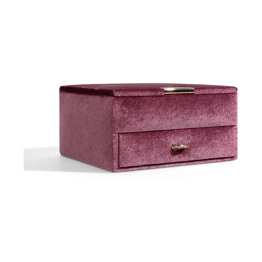 Friedrich23 Schmuckkästchen aus Samt, bordeauxfarben, mit Schublade und goldfarbener Zierleiste.