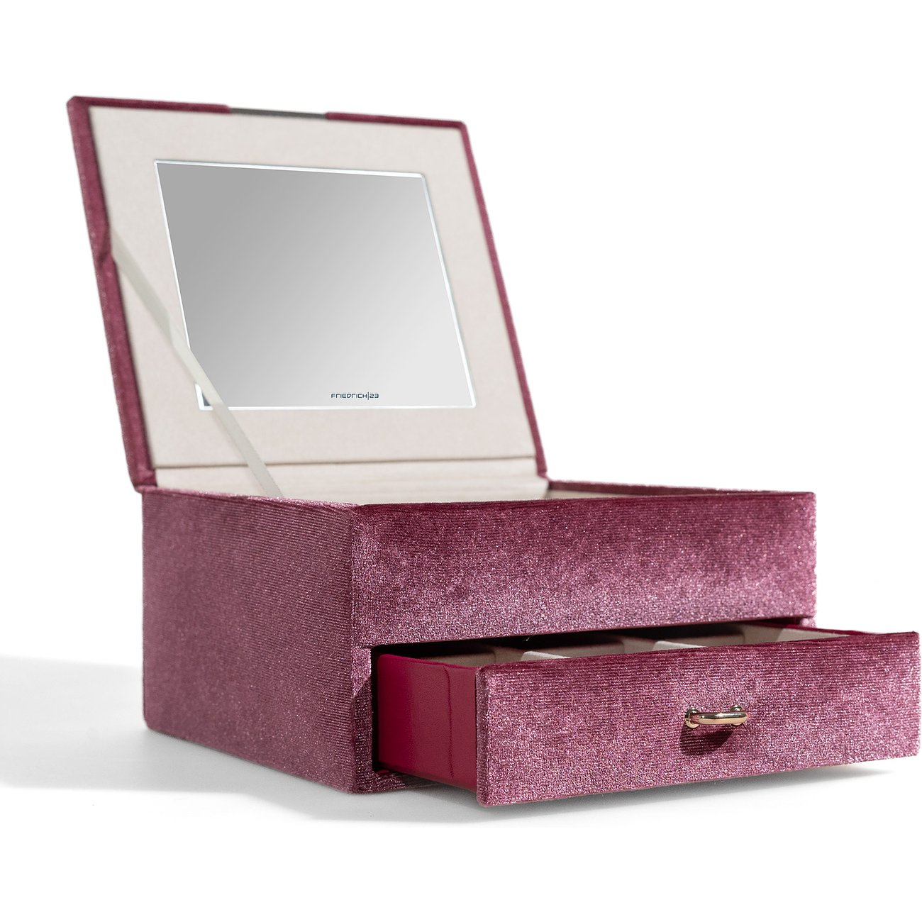 Friedrich23 Schmuckkästchen aus Samt, mit Spiegel und Schublade.