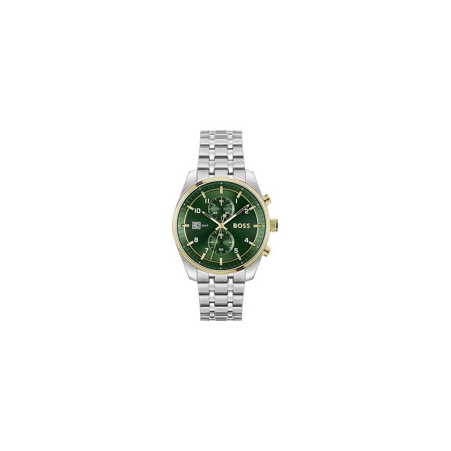 Boss Herrenuhr Skytraveller 1514195, Herren, Edelstahl, Armband: Edelstahl, Quarz, analog