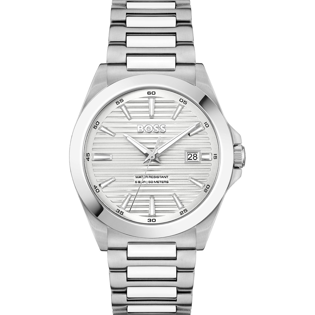Boss Herrenuhr mit Edelstahlgehäuse, analog, mit Datumsanzeige.
