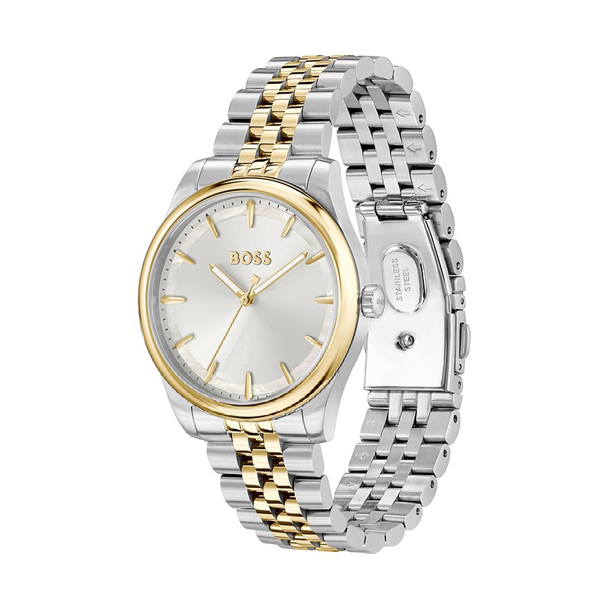 Boss Damenuhr mit Edelstahlgehäuse, bicolor, analog.