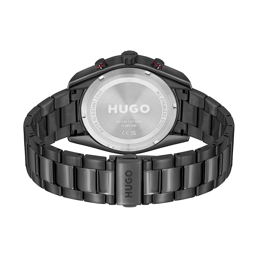 Hugo herenhorloge van roestvrij staal, zwarte kast en band.
