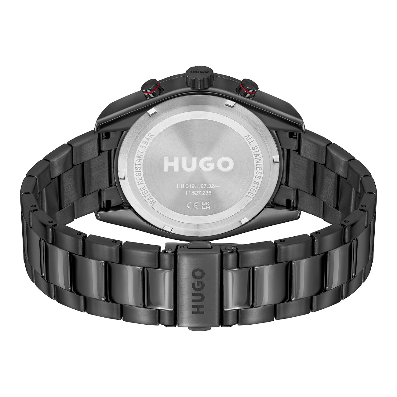 Hugo herenhorloge van roestvrij staal, zwarte kast en band.