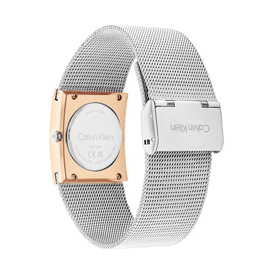 Calvin Klein Damenuhr mit Edelstahlgehäuse und Mesh-Armband.