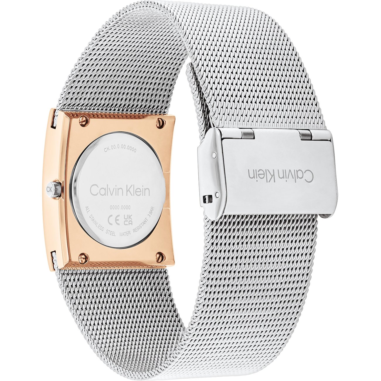 Calvin Klein Damenuhr mit Edelstahlgehäuse und Mesh-Armband.