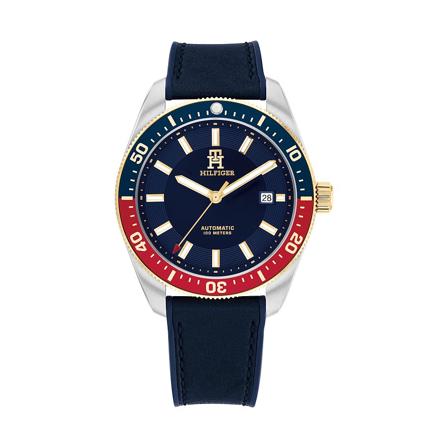 Tommy Hilfiger Herrenuhr Th85 1792141, Herren, Edelstahl, Armband: Leder, Automatik, analog