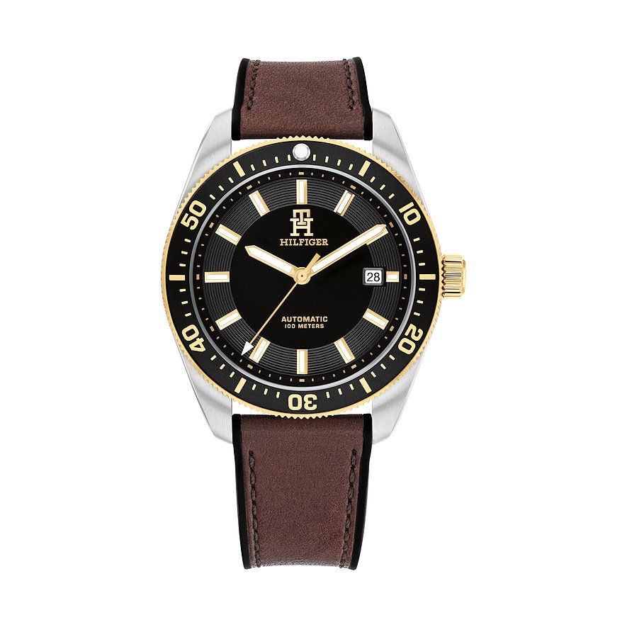 Tommy Hilfiger Herrenuhr Th85 1792142, Herren, Edelstahl, Armband: Leder, Automatik, analog