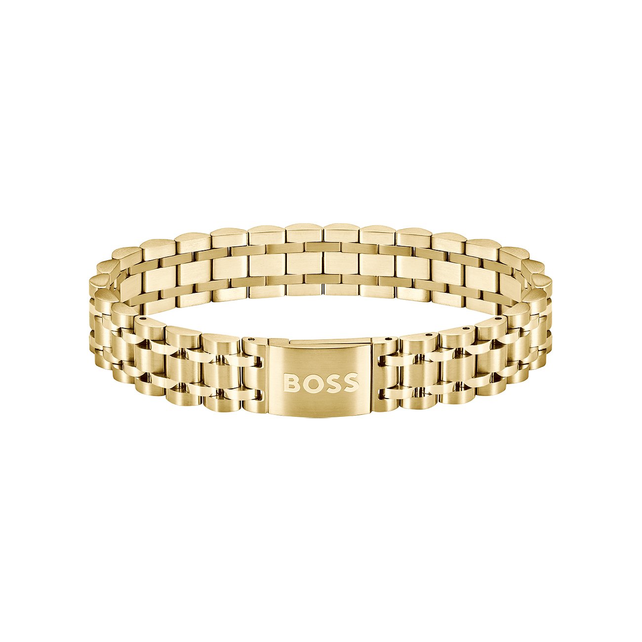 Boss Armband aus Edelstahl, goldfarben, mit Schmuckverschluss.