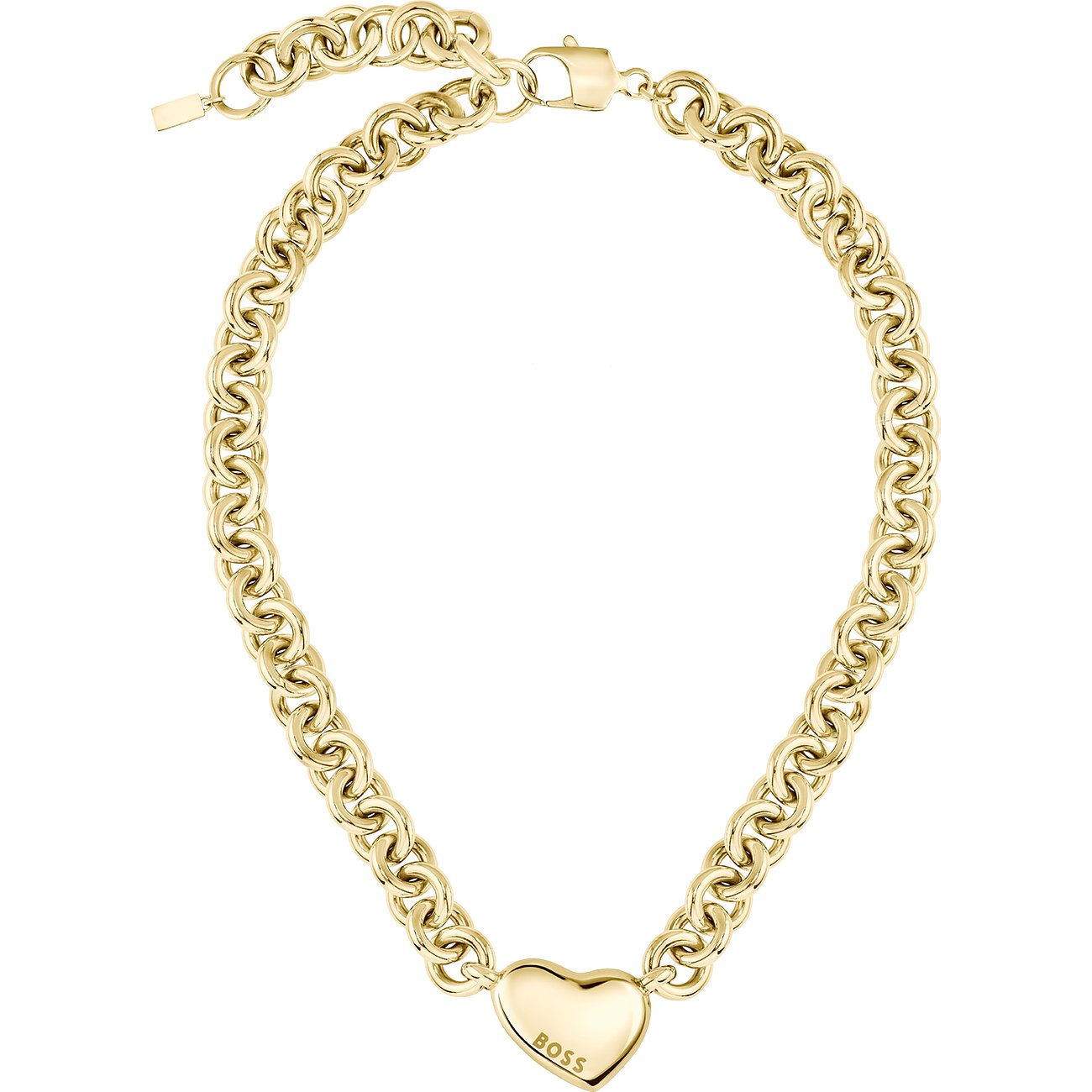 Boss roestvrijstalen ketting met hartvormige hanger en schakelketting.