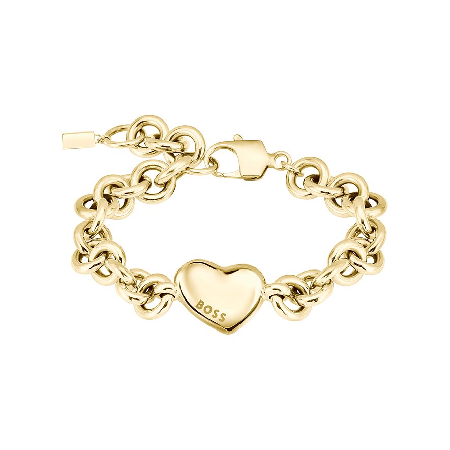 Boss Armband aus Edelstahl mit Herz-Anhänger und Karabinerverschluss.
