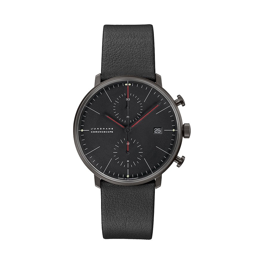 Junghans Herrenuhr max bill Chronoscope Bauhaus 27440902, Herren, Edelstahl, Armband: Leder, Automatik, analog