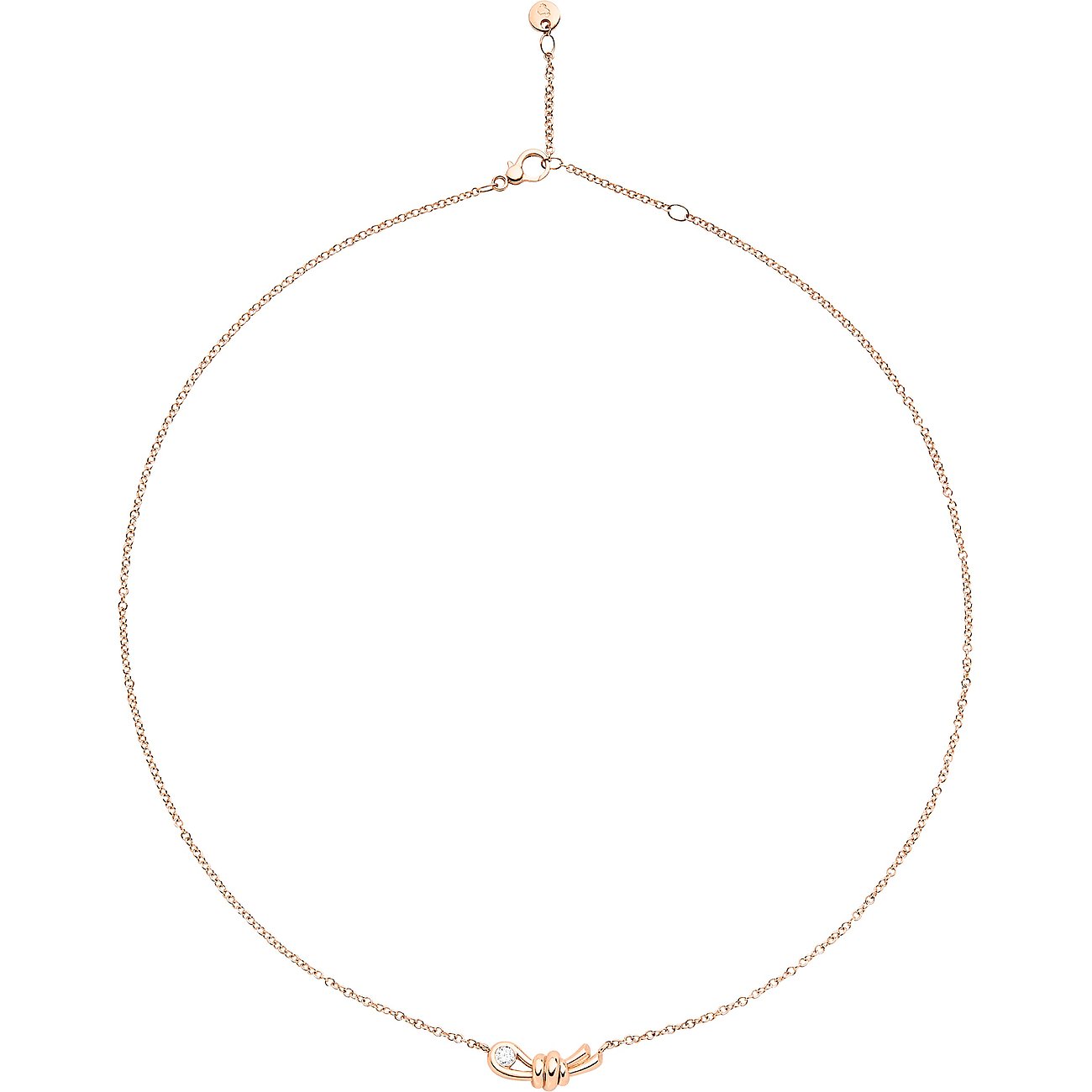 DoDo ketting in 375 roségoud met diamant en knoopbedel.