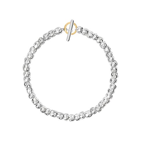 DoDo Armband aus 925er Silber mit Gelbgold-Verschluss, geprägte Kugeln.