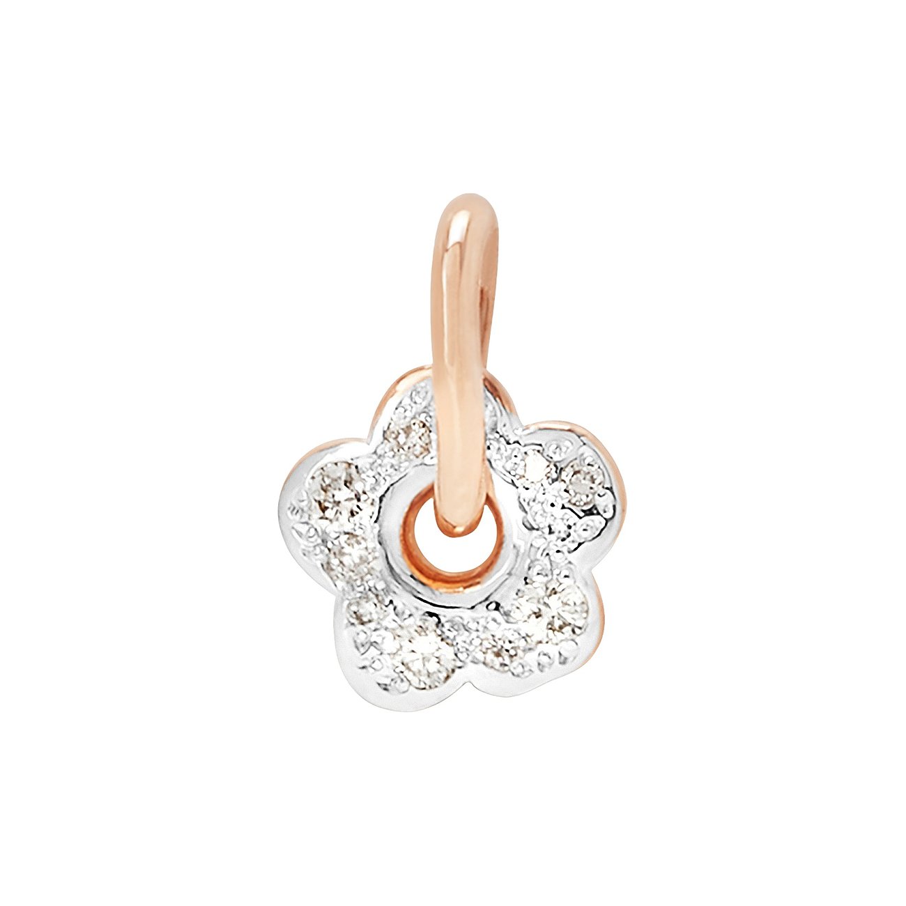 Dodo hanger van 9 karaat roségoud met diamanten in bloemendesign.