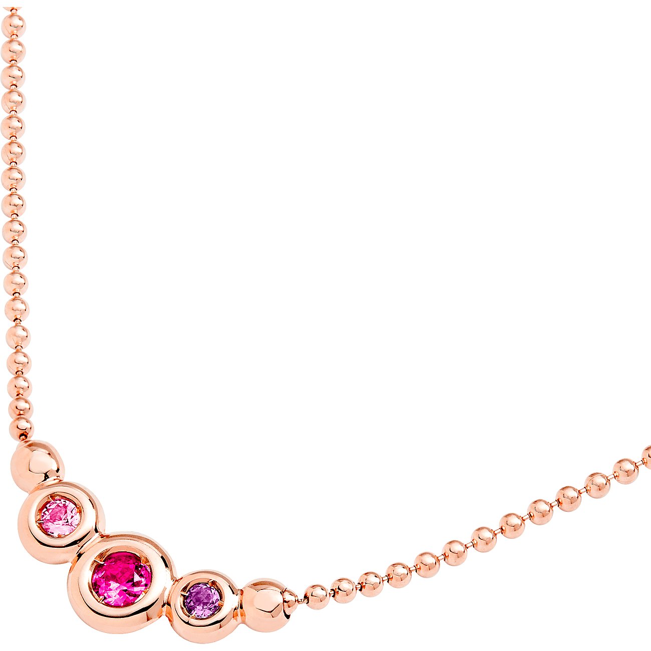 DoDo halsketting van 9 karaat roségoud met saffieren en balgketting.