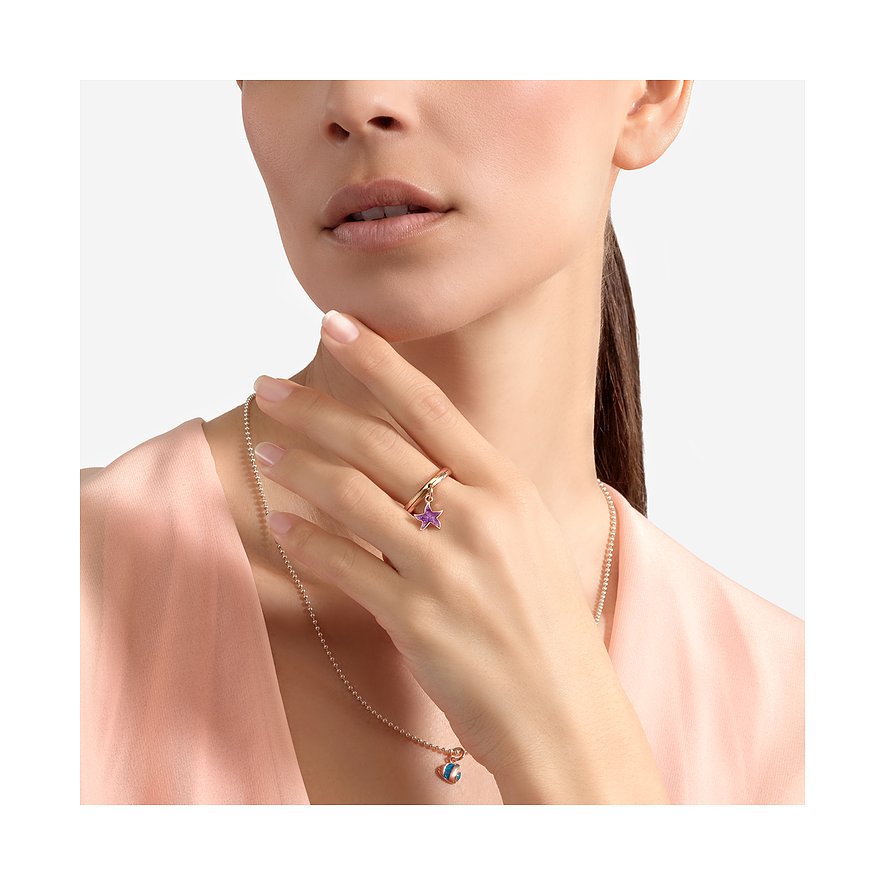 DoDo hanger van 9 karaat roségoud met paarse emaille ster en bedel.