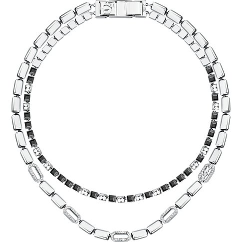 Karl Lagerfeld Halsschmuck aus Edelstahl mit schwarzen Kristallen und ovalen Anhängern.