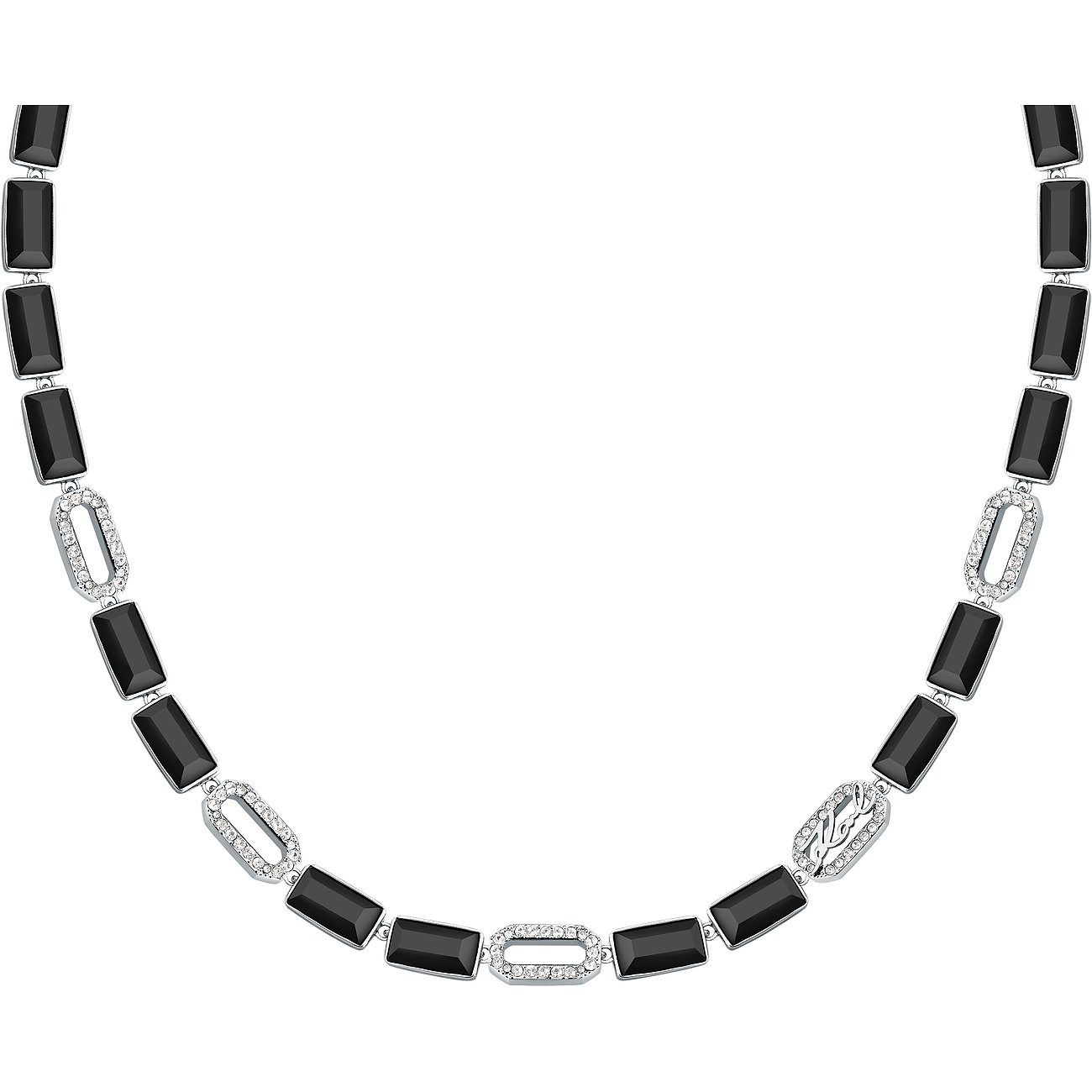 Karl Lagerfeld Halsschmuck aus Edelstahl mit schwarzen Kristallen und Zirkonia.
