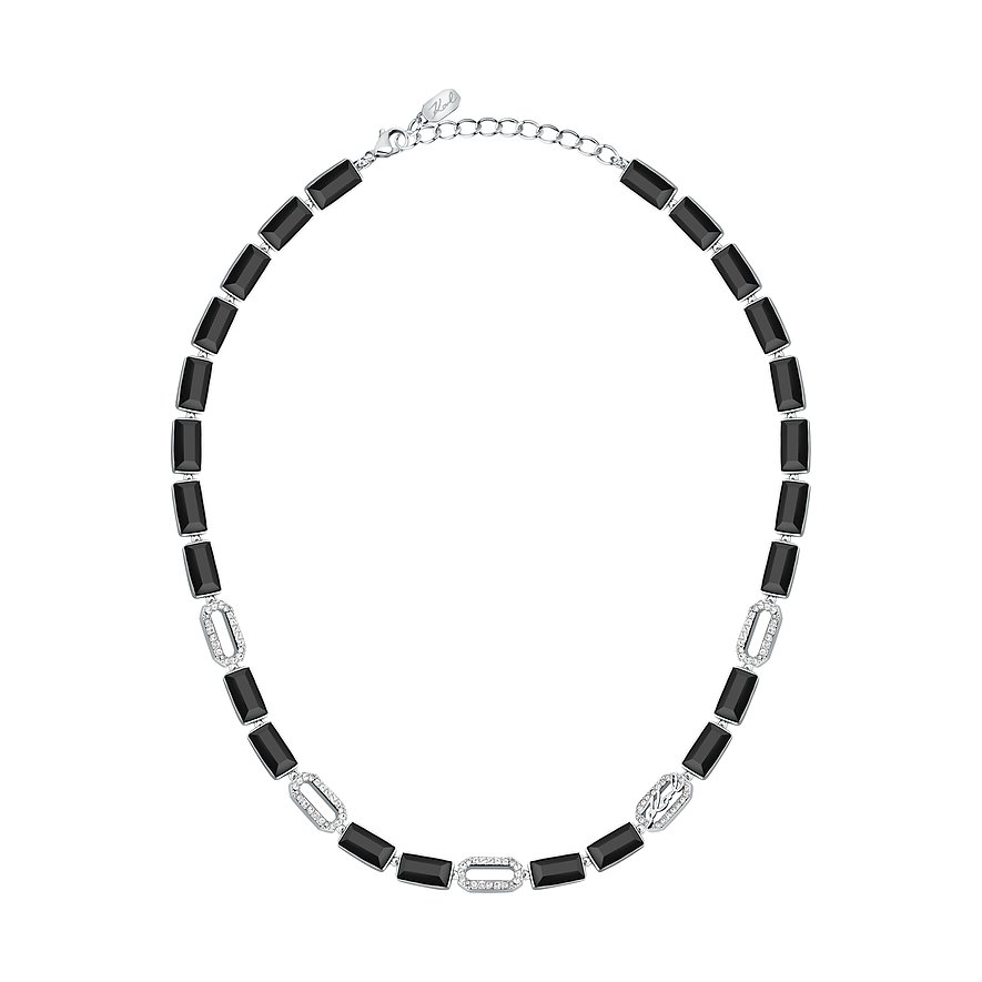 Karl Lagerfeld Halsschmuck aus Edelstahl mit schwarzen Kristallen und Zirkonia.