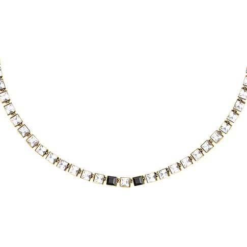 Karl Lagerfeld Halsschmuck aus Edelstahl mit Kristallen, quadratisch, bicolor.