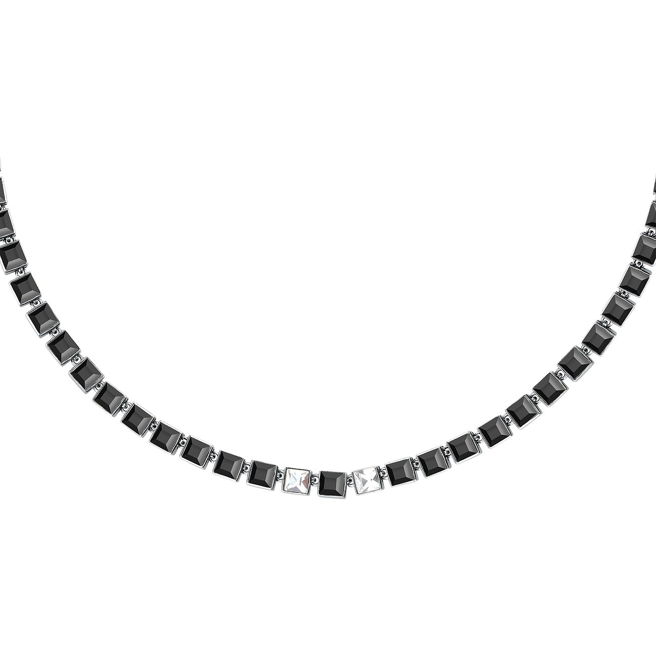 Karl Lagerfeld Kette aus Edelstahl mit schwarzen Kristallen, einem weißen Kristall.