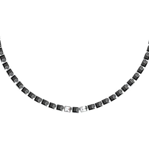 Karl Lagerfeld Kette aus Edelstahl mit schwarzen Kristallen, einem weißen Kristall.