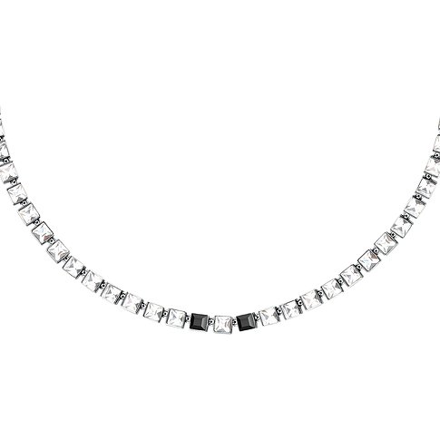Karl Lagerfeld Halsschmuck aus Edelstahl mit Kristallen, quadratisch, schwarz.