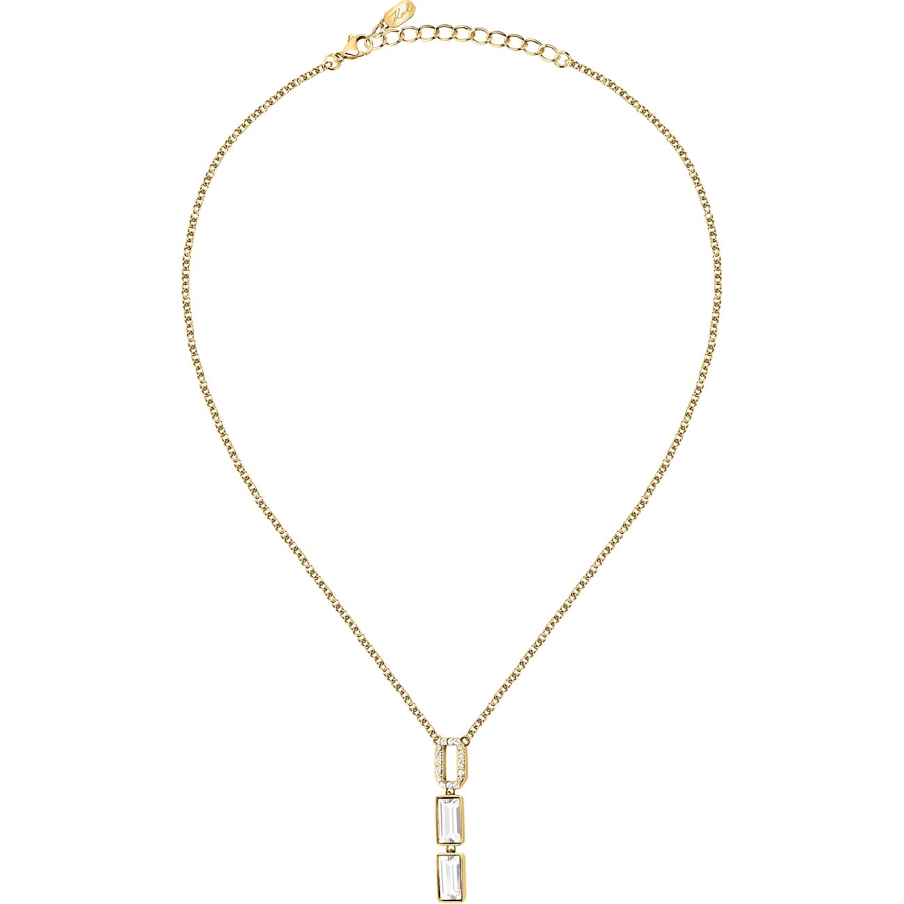 Karl Lagerfeld Halskette aus Edelstahl mit Kristallen, goldfarben.