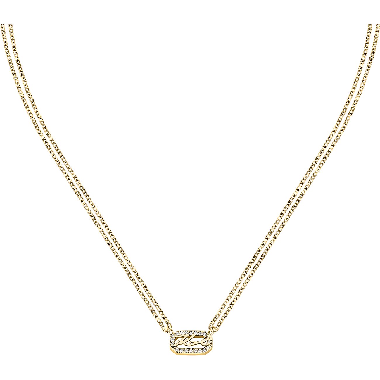 Karl Lagerfeld Halskette aus Edelstahl mit Kristallen, goldfarben.