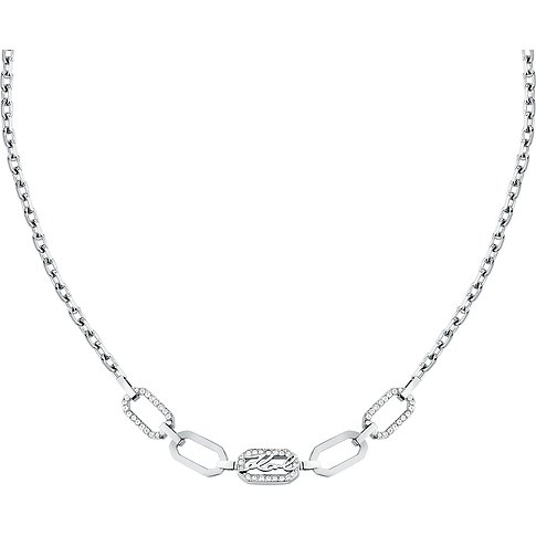 Karl Lagerfeld roestvrijstalen ketting met kristallen, schakelontwerp.