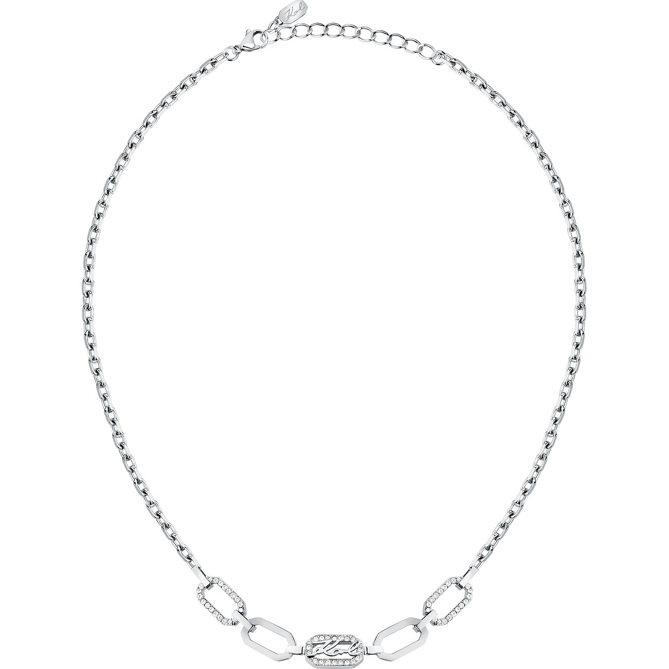 Karl Lagerfeld Halsschmuck aus Edelstahl mit Kristallen, Glieder-Design.