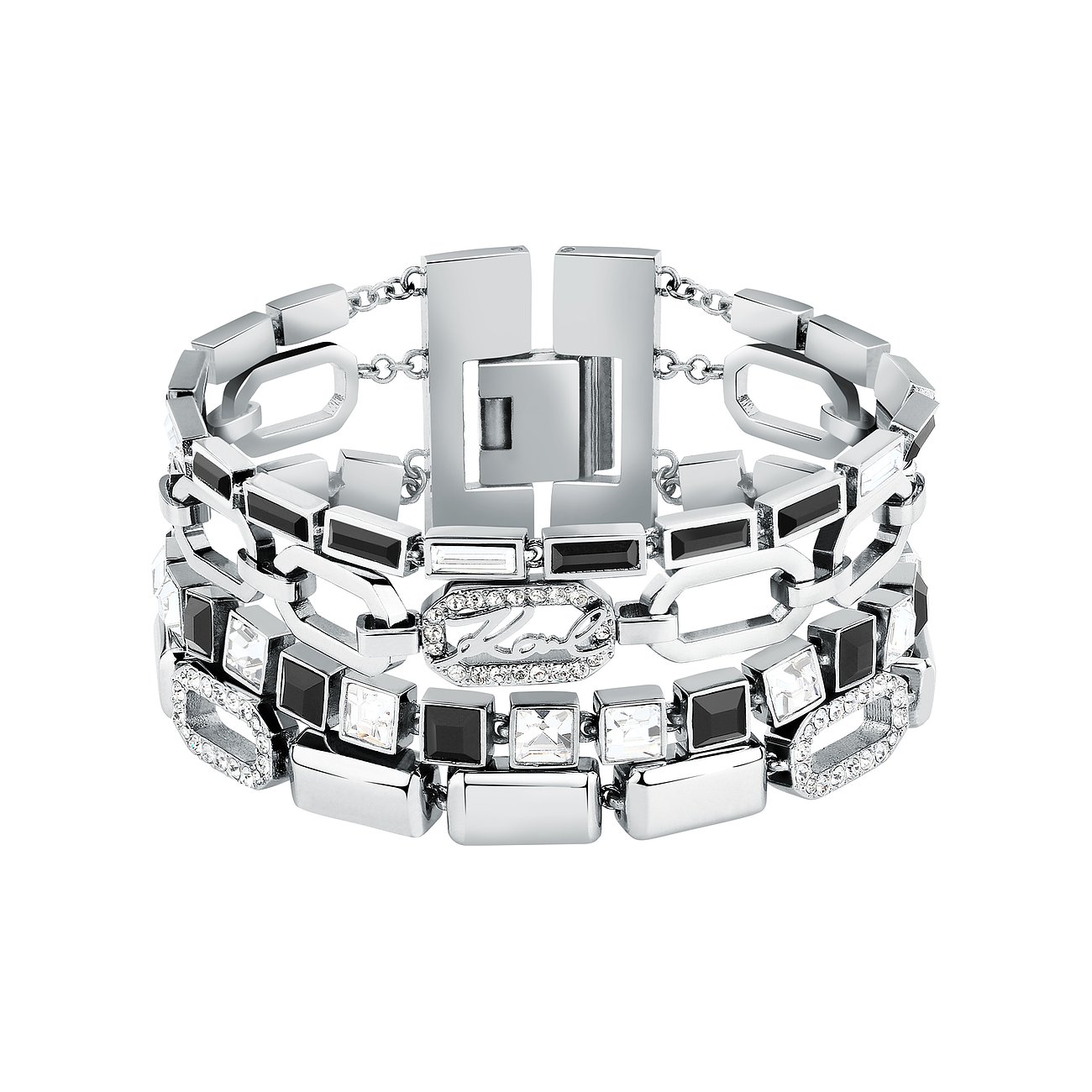 Karl Lagerfeld Armband aus Edelstahl mit weißen und schwarzen Kristallen.