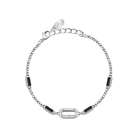 Bracelet Karl Lagerfeld en acier inoxydable avec cristaux noirs et zircones.