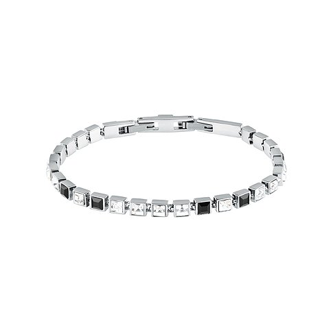 Bracelet Karl Lagerfeld en acier inoxydable avec cristaux noirs et éléments argentés.