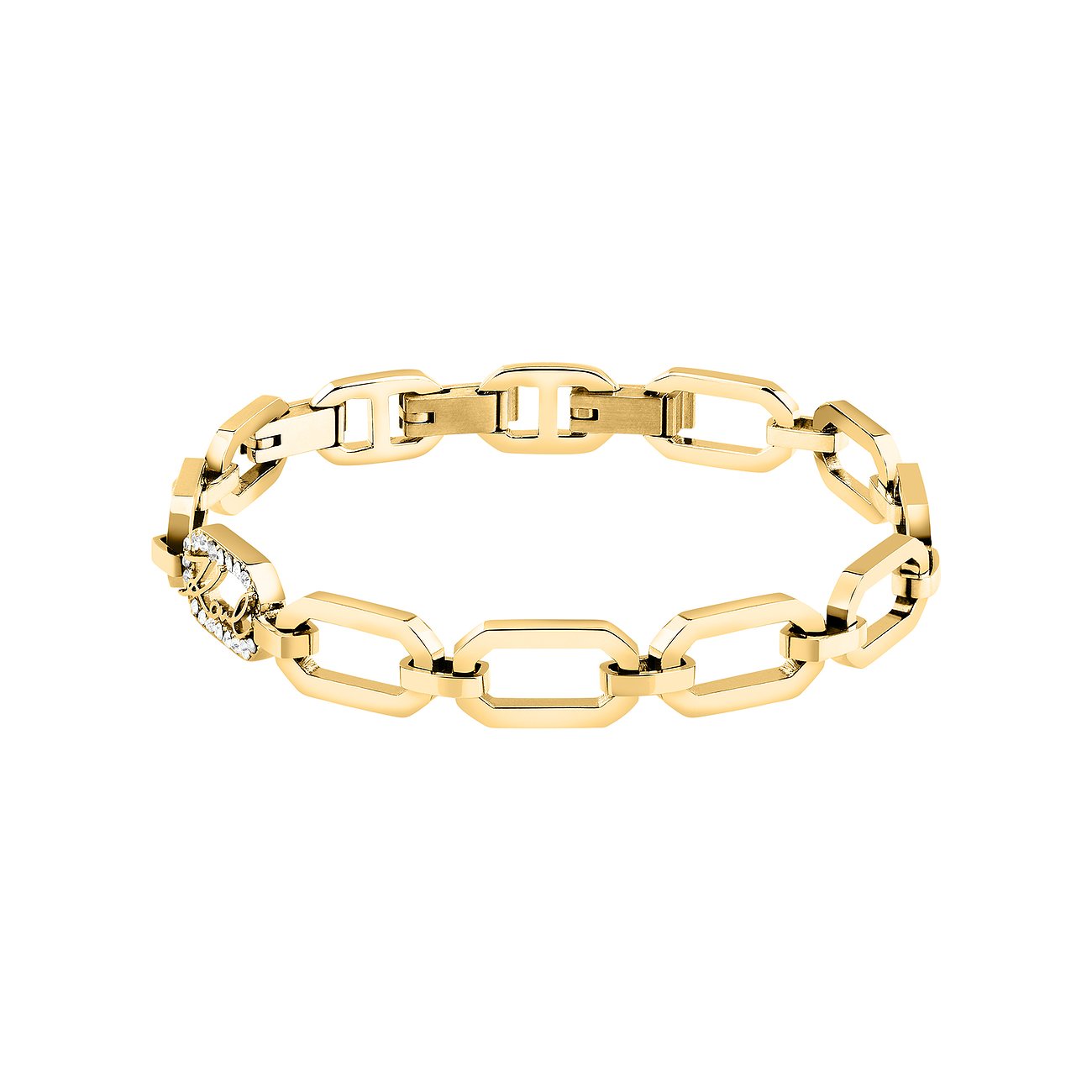 Karl Lagerfeld Armband aus Edelstahl mit Kristallen, Gliederdesign.