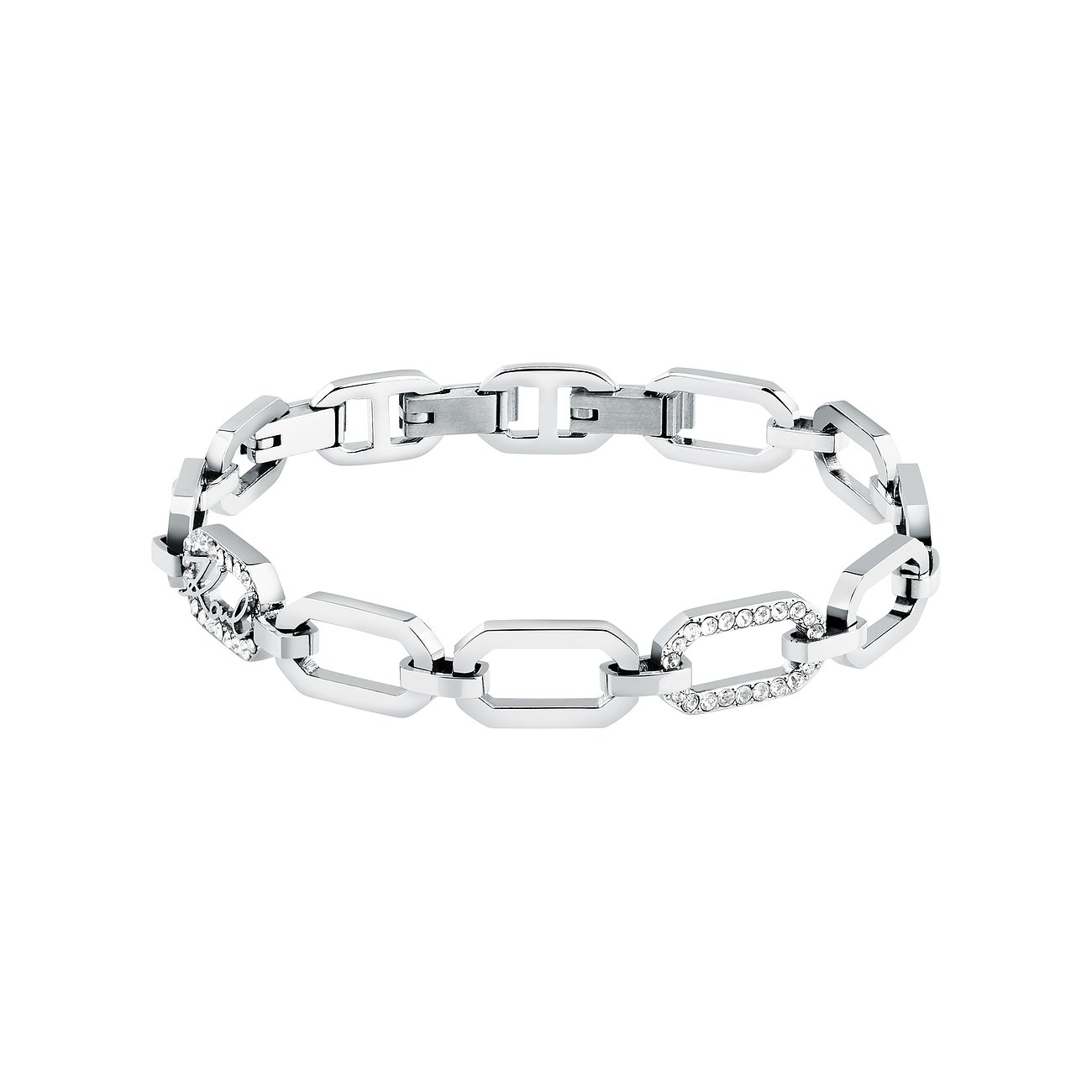 Karl Lagerfeld armbånd i rustfrit stål med krystaller, led-design.