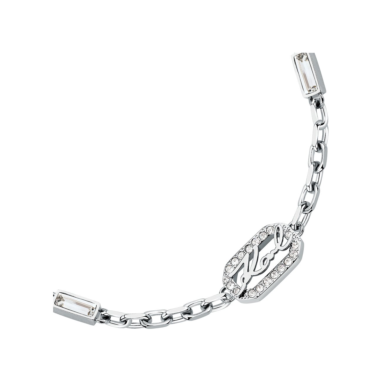 Karl Lagerfeld Armband aus Edelstahl mit Kristallen und rechteckigen Elementen.