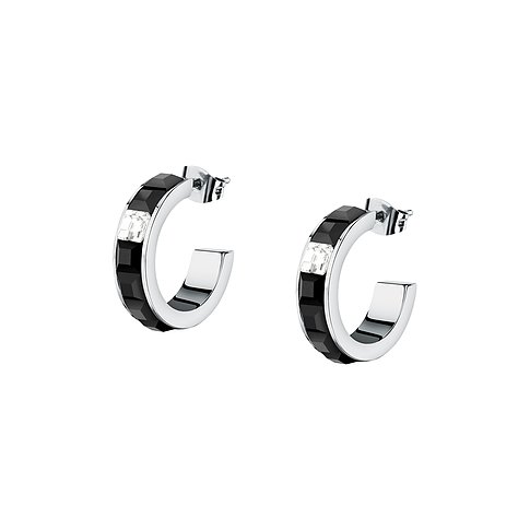 Karl Lagerfeld oorbellen van roestvrij staal met zwarte kristallen en heldere stenen.