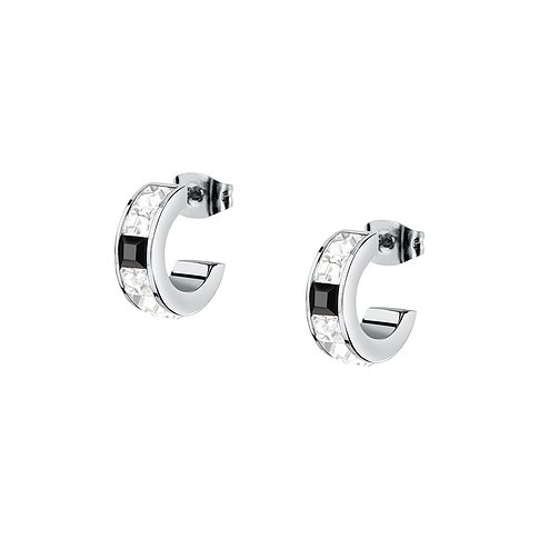 Karl Lagerfeld Ohrringe aus Edelstahl mit Kristallen und schwarzem Stein.