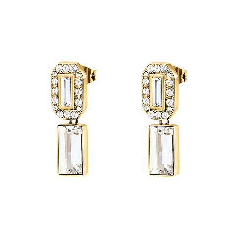 Karl Lagerfeld roestvrijstalen oorbellen met kristallen, goudkleurig, rechthoekig.