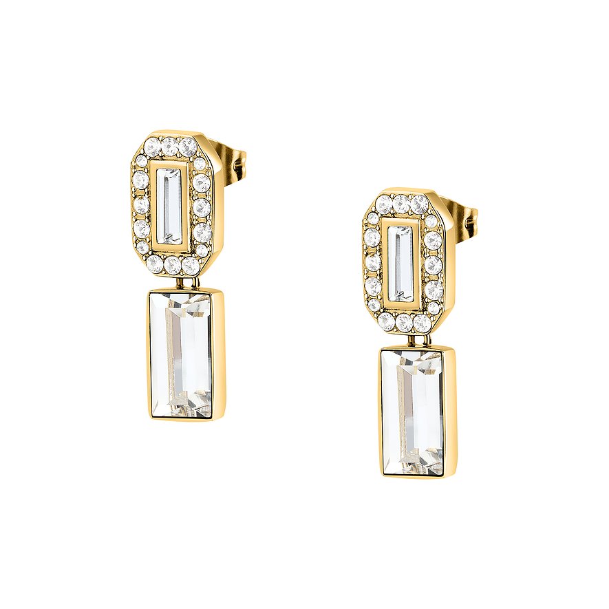 Karl Lagerfeld Ohrringe aus Edelstahl mit Kristallen, goldfarben.